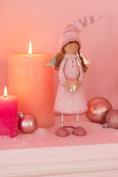 J-Line figuur Engel Ster - polyresin - roze/goud - medium - 2 stuks
