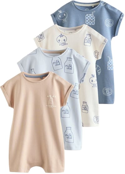 Next - Jongens - Set van 4 babyrompertjes van 100% katoen - Blauw