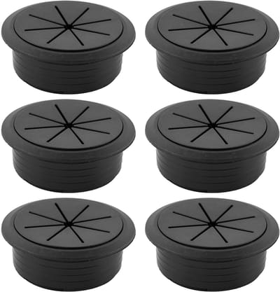 Kabeldoorvoer voor bureau, 60 mm, zwart, kunststof kabeldoorvoer, draadgatafdekking voor kantoren, werkplekken, 6 stuks (zwart)