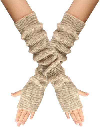Arm Sleeves - Dames Lange Vingerloze - Gebreide Y2K Arm Sleeves - (Beige)