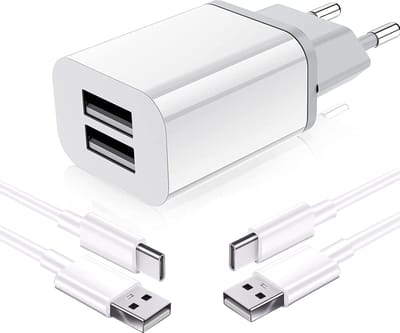 Usb-C Oplader 5V 2.1A + 2x usb-C Kabels - Oplader voor Galaxy A15 / A25 / A35 / S21 / S22 / Flip 5 / Flip 6, Clara Colour / Libra Colour, Paperwhite 5 / Scribe, Pixel 7 / 8, Xperia 10 V
