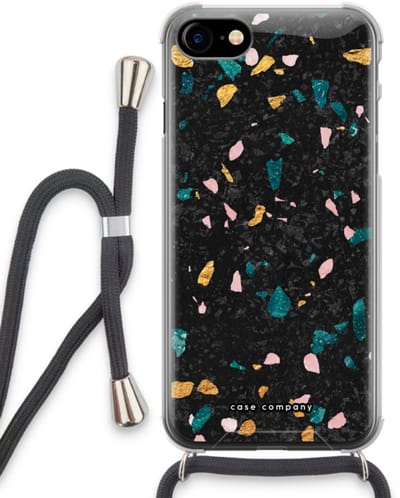 Case Company® - Hoesje met koord geschikt voor iPhone SE 2020 hoesje met Koord - Terrazzo N°10 - Telefoonhoesje met Zwart Koord - Bescherming aan alle Kanten en Over de Schermrand