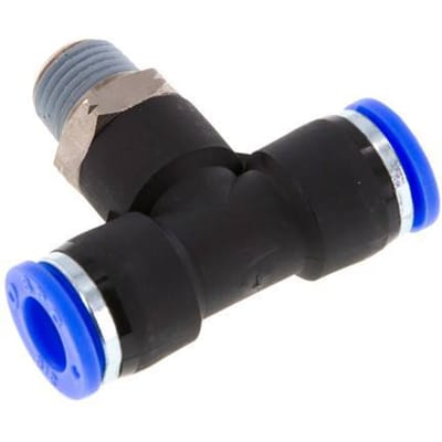 3/8'' x 1/4'' NPT inline T-stuk Messing/PBT Insteekfitting Buitendraad Draaibaar NBR