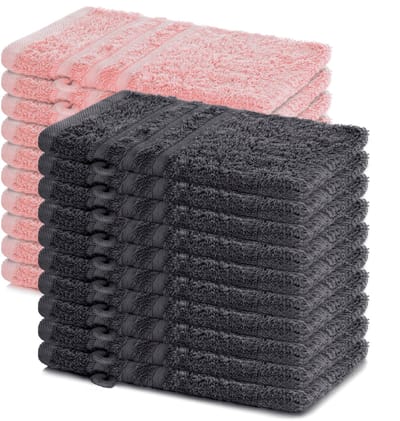 Lavea® Set van 20 washandjes 15x21 cm – 100% katoen – Zacht en absorberend – Ideaál als washandje, gastendoekje of handdoek voor dagelijks gebruik – Antraciet en Pastelroze