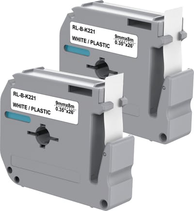 Label compatible Brother P-touch MK221 - Label 9 mm x 8 m - Set van 2 witte linten
