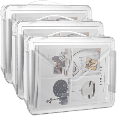 Dailygoods- Opbergdozen Transparant - 3 Stuks - Deksel - Handgreep - Opbergdozen met Deksel - Opbergdozen Plastic - Ideaal voor Organisatie - Opbergboxen