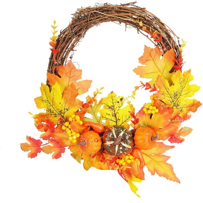 Kunstblad Pompoen Krans Deur Raam Herfstkrans voor Halloween Kerstdecoratie yellow