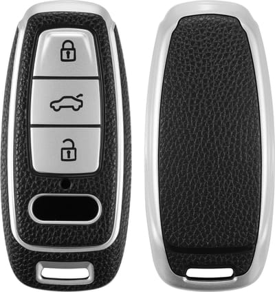 kwmobile autosleutelhoes geschikt voor Audi A6 A7 A8 Q7 Q8 3-knops autosleutel Keyless - TPU beschermhoes in zilver / zwart - Autosleutelcover