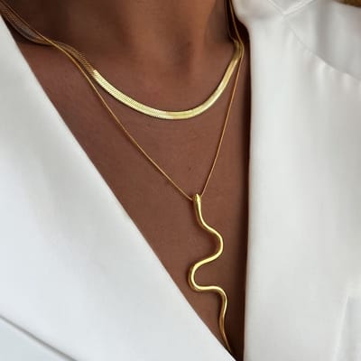 My Sweet Romance® Dubbele Slangenketting – Goudkleurig – 2 Kettingen & Slangenhanger