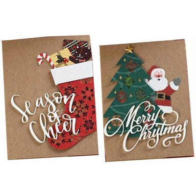 2pcs Christmas 3D Greeting Card, Kraft Paper Hot Gold Holiday Greeting Card, Christmas Holiday Greeting Card, Christmas Party Decoration Supplies B