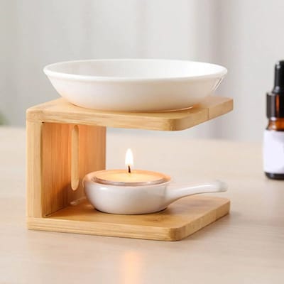 WiseGoods Premium Geurbrander Voor Amberblokjes & Geurolie – Waxbrander - Aromabrander - Oliebrander Keramiek & Hout – 9CM