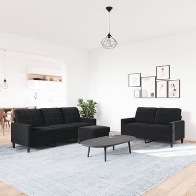vidaXL - 3-delige - Loungeset - met - kussens - fluweel - zwart