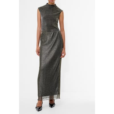 French Connection Tamy Lurex Plisse Maxi Skirt Black Gold Maat: XL | Maxi Rokken Outlet | Dames | Zwart