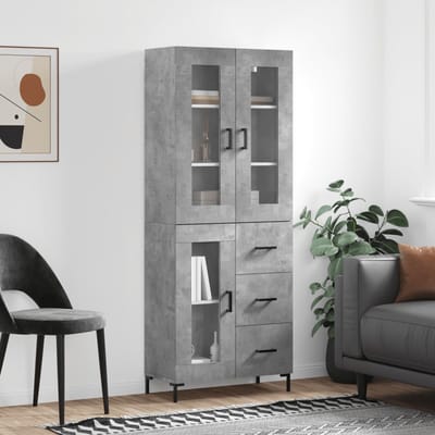 vidaXL - Hoge - kast - 69,5x34x180 - cm - bewerkt - hout - betongrijs
