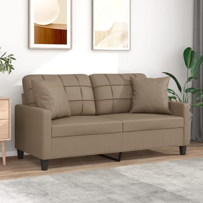 vidaXL - Tweezitsbank - met - sierkussens - 140 - cm - kunstleer - cappuccinokleurig