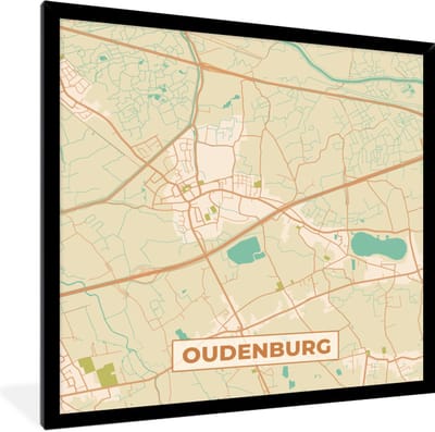 Fotolijst incl. Poster - Plattegrond - Stadskaart - Kaart - Vintage - Oudenburg - 40x40 cm - Posterlijst