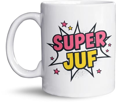 NietMokken.nl - Grappige Mok – SUPER JUF – Cadeau voor juf – Bedankje einde schooljaar – Grappige mok 325ml – Keramiek – Aan beide zijden bedrukt – Origineel juffencadeau - Kado voor leraar, lerares of docent
