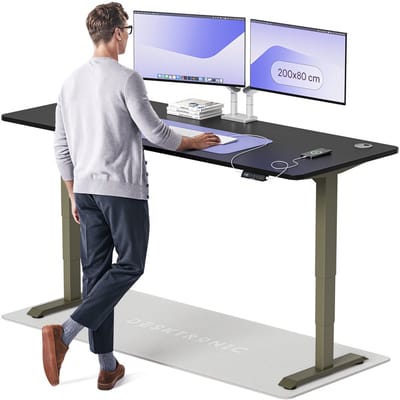 Desktronic HomePro Zit-sta Bureau Elektrisch In Hoogte Verstelbaar, 200x80 cm Groente/Zwart, Stille Dubbele Motor, Hoogte 62-126cm