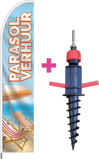 Beachflag - Parasolverhuur - Vlag + Grondboor + Rotator + Hengelsysteem + Draagtas - Actievlag.nl