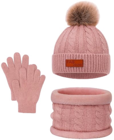 Ultiluxe® Winterset voor kinderen - Roze - Muts met handschoenen en sjaal - 2 t/m 5 jaar - Kindermuts met winter handschoenen en warme ronde sjaal - Baby, kind, meisje of jongen - 3-delige set
