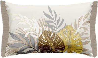 Cushion Katoen Bladeren Beige Glanzend Goud 30 x 50 cm met Rits Inclusief Vulling Moderne Zitkussen Geometrisch Decoratief Kussen