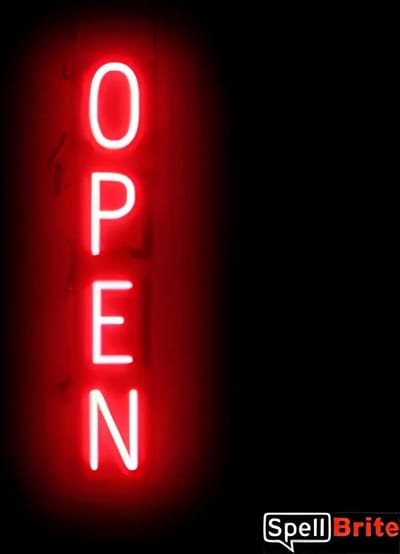 O P E N - Lichtreclame Neon LED bord verlicht | SpellBrite | 15 x 83 cm | 6 Dimstanden - 8 Lichtanimaties | Reclamebord neon verlichting