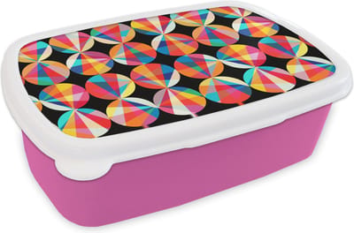 Broodtrommel Roze - Lunchbox - Brooddoos - Regenboog - Cirkels - Patronen - 18x12x6 cm - Kinderen - Meisje