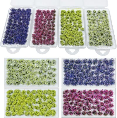 4-Pack Miniatuur Bloemclusters Zelfklevend Gras Groepen voor Modelspoor en Diorama's