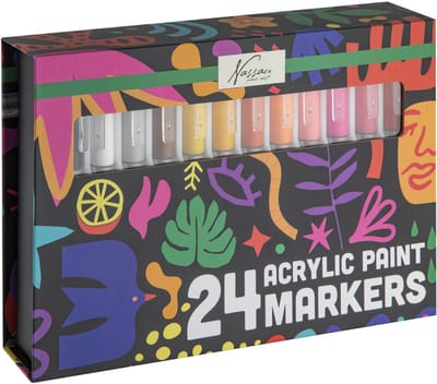 Nassau Fine Art Acrylic Paint Markers 24 Stuks – Acrylverf Stiften – Dekkend op Steen, Hout, Glas & Canvas – Sneldrogend & Watervast – Verfstiften Set voor DIY & Creatieve Projecten