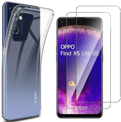 Hoesje Ultraslank geschikt voor Oppo find x5 Lite backcover siliconen Transparant en 2 stuks ScreenProtector Gehard Glas