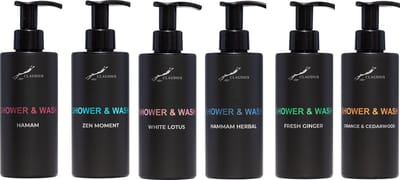 Shower & Wash Set - Fresh Ginger + Hamam + Hammam Herbal + Sweet Orange & Cedarwood + White Lotus en Zen Moment - bodycare - luxe fles - set van 6 stuks - Cadeau - giftset voor hem en haar