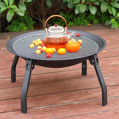 Opvouwbare Vuurkorf - Buitenhaard Tuinhaard - Terras Verwarmen - 360 Graden Vlammenbeeld - 55 cm Diameter - Zwart