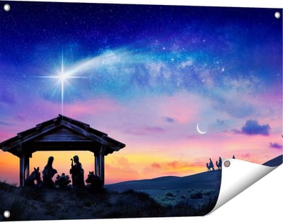 Gards Tuinposter Heilige Familie van Jezus met de Ster van Bethlehem - 90x60 cm - Tuindoek - Tuindecoratie - Wanddecoratie buiten - Tuinschilderij