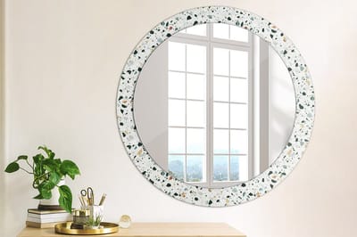 Coloray Bedrukte Spiegel - Natuursteen Wandspiegel Decoratieve Print - 80 cm - Wit Bedrukte Spiegel - Wandspiegel Decoratieve Print - Bedrukte Spiegel - Spiegel Met Bedrukte Lijst