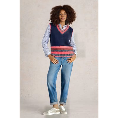 White Stuff V Neck Stripe Tank Navy Multi Size: 14 | Knitted Sweaters Outlet | Dames | Blauw