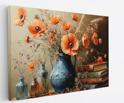 Saammp Canvas Schilderij - Oranje - Stilleven - Bloemen - Kleurrijk - Natuur - Abstract - 45x30 - Foto op canvas - Wanddecoratie - Muurdecoratie Woonkamer - Kantoor Decoratie