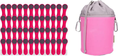 Wasknijpers met drukveren van roestvrij staal, Softtouch Roze, 1 canvas wasknijpers zakje Roze Grijs