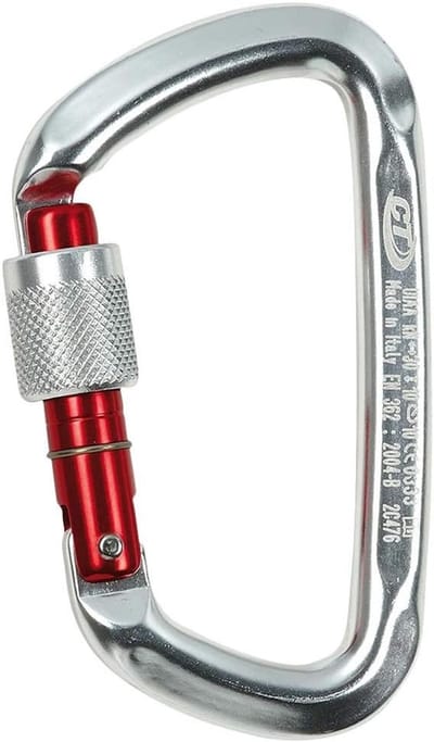 Klimhaak D-vorm - Schroefkarabiner Aluminium - Klimmen Zekeren - Hoge Belastbaarheid 30kN - 14x9x2 cm - Zilver