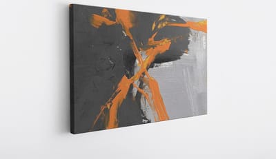 Saammp Canvas Schilderij - Zwart - oranje verfspetters - Abstracte wanddecoratie- 40x30 - Foto op canvas - Wanddecoratie - Muurdecoratie Woonkamer - Kantoor Decoratie