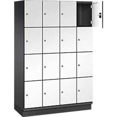 C+P Cambio lockerkast, 4 vakken, 16 vakken, met plint, B 1200 x D 525 x H 1980 mm, zwart-grijs/wit