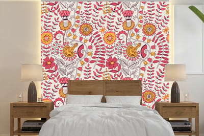 Behang - Fotobehang Bloemen - Design - Roze - Oranje - Breedte 240 cm x hoogte 240 cm
