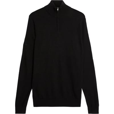 Geborduurd 1/4 zip in merinowol Lyle & Scott