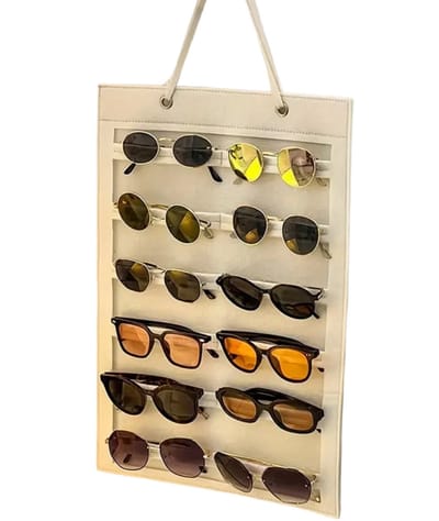 Zonnebrillen Organizer 12 Vakken - Beige - Vilten Ophangbare Brillenhouder - Wandmontage - Ruimtebesparend - Ideaal voor Thuis, Studenten of Winkels - Brillen Opbergen & Display - Handige Brillen Opberger