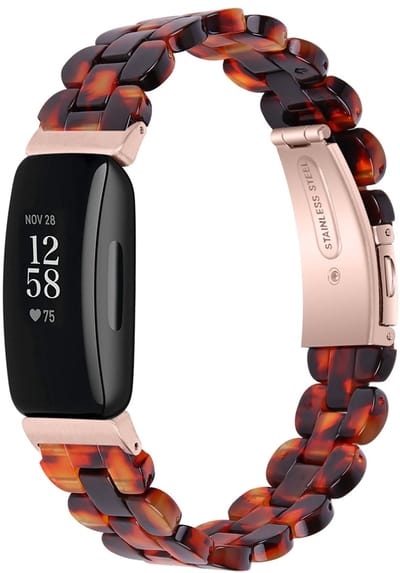 By Qubix - Compatible Fitbit bandje - Geschikt voor fitbit Inspire 3 - Resin schakelbandje - Amber bruin