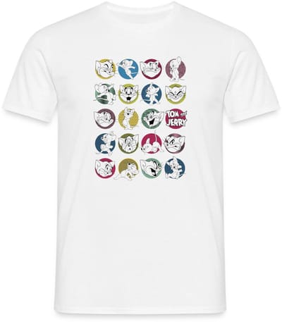 Tom And Jerry Iconische Uitdrukkingen Met Logo T-Shirt Heren