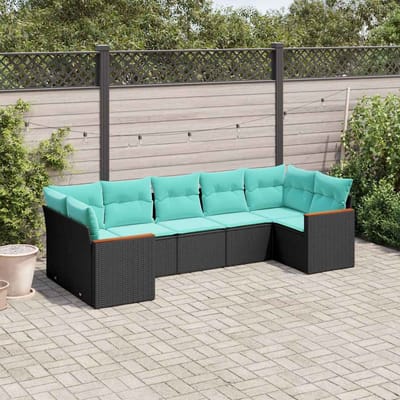 vidaXL - 7-delige - tuinbankset - met - kussens - van - zwart - polyrotan