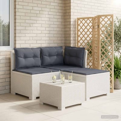vidaXL - 3-Zits - Tu - bank - met - Kussens - Rattan - Look - 3-zits - PP - Wit
