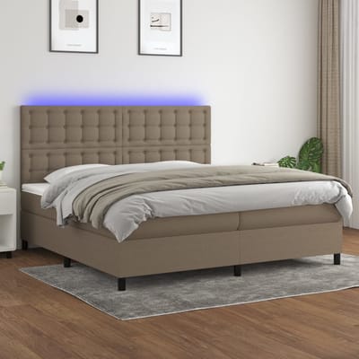 vidaXL - Boxspring - met - matras - en - LED - stof - taupe - 200x200 - cm