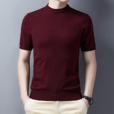 Lente Heren Trui met Korte Mouwen Geribbelde Onderkant Casual Jeugd Ronde Hals Rechte Buis Basis Shirt 4XL