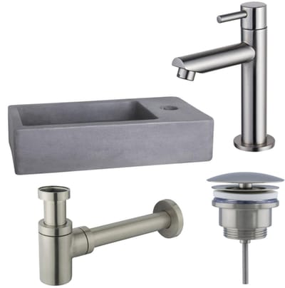 FugaFlow Eccelente Pietra fonteinset - 40x22x8cm - 1 kraangat - fonteinkraan RVS geborsteld - beton